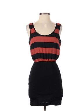 Black & Orange Sleeveless Striped Tank Dress